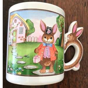 Peter Rabbit Mug Vintage Beatrix Potter 3D Bunny Handle Easter Japan Coffee